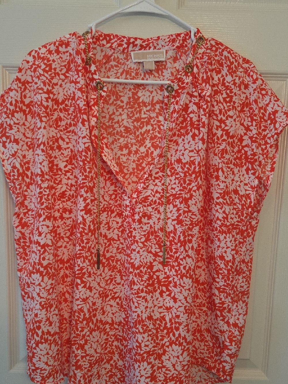 Michael Kors Red/Orange White Floral Tie-Detail Tunic Size XL